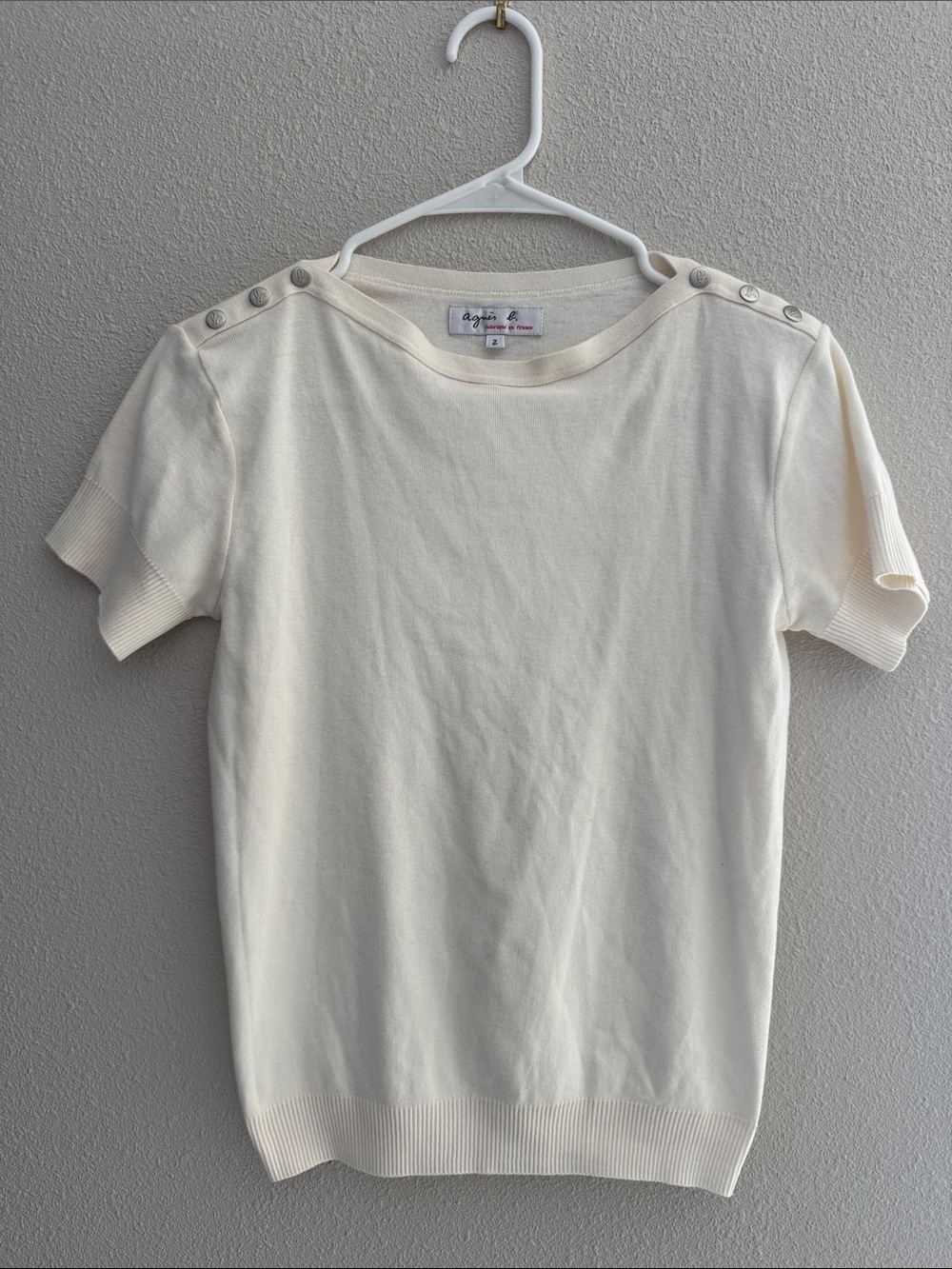 Agnes B, France, Short Sleeves Cotton Sweater - size 2 (small/medium)